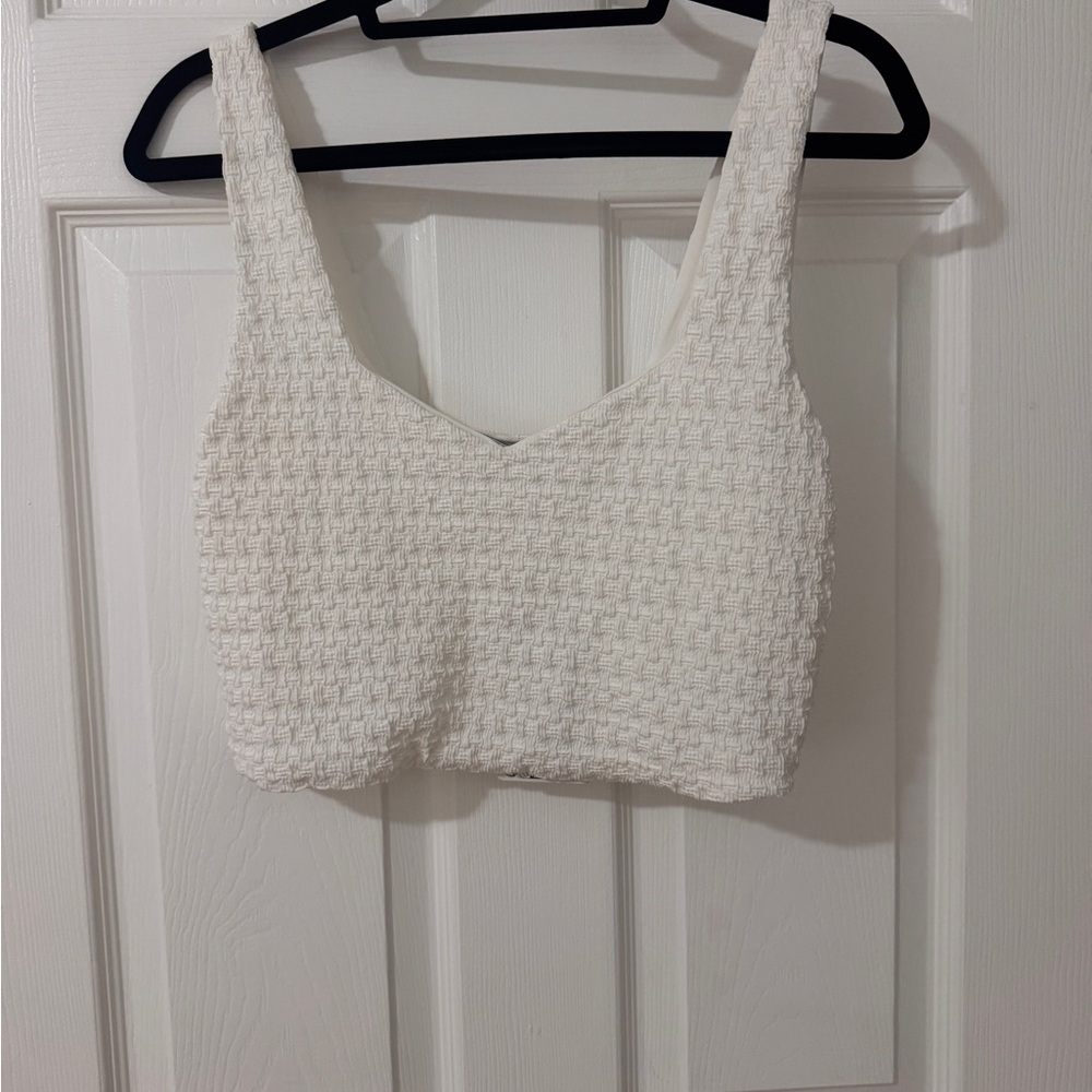 Zara White Textured Crop Top Size Large